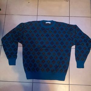 Vintage Tricots St. Raphael Saks Geometric Sweater Blue XL Retro Preppy Casual